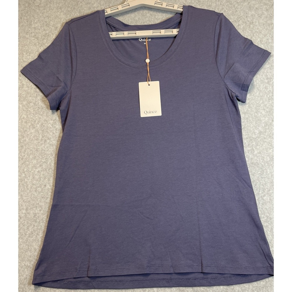 Quince Women's Cotton Modal Short Sleeve Scoop Neck Tee Blue Medium NWT Comfort